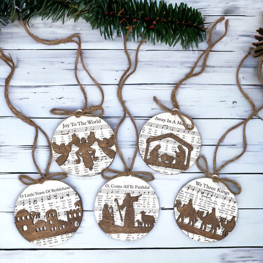 Sheet Music Nativity Ornaments
